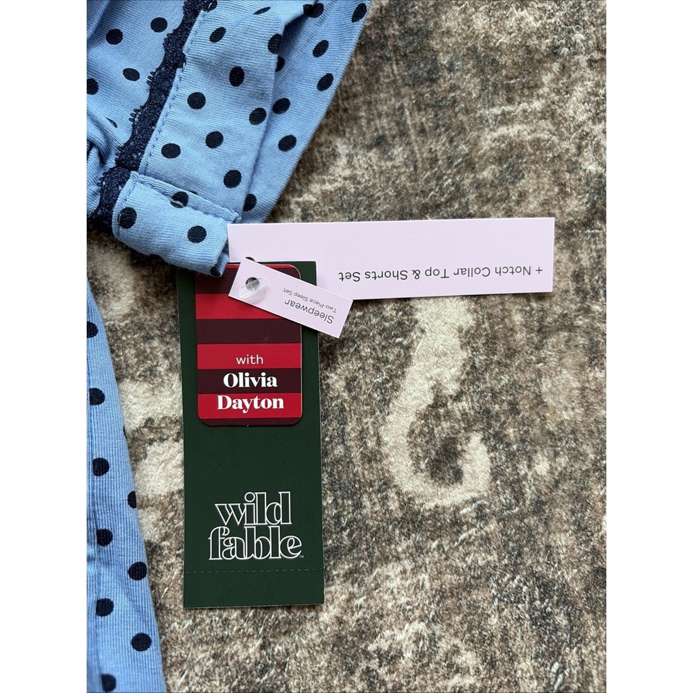 Wild Fable Size Small Notch Collar Top And Shorts Set Olivia Dayton Blue - Dots - Picture 2 of 6